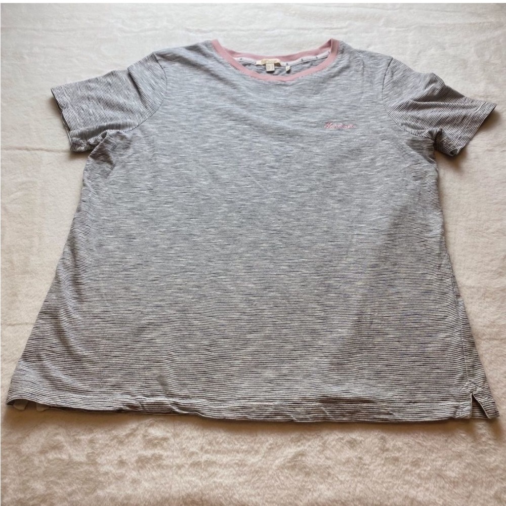 Barbour White and Black Striped Short Sleeve T Shirt Size 12
